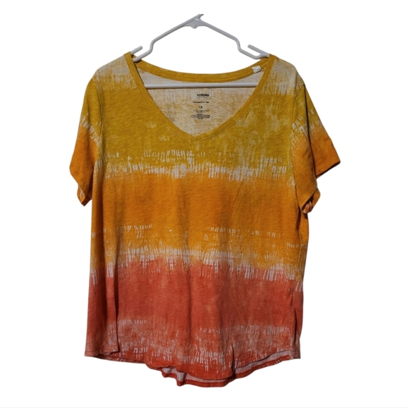 Sonoma Tie Dye Colorblock Short Sleeve Yellow and Orange Tee Size 1X - Picture 1 of 7